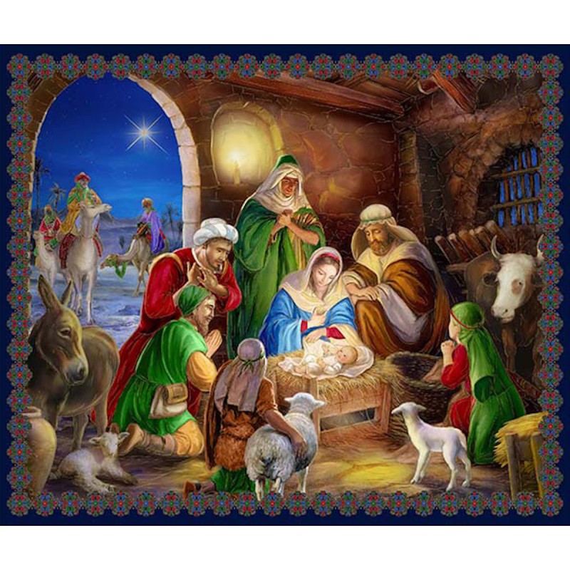 Tessuto americano A King is Born - Nativity Panel